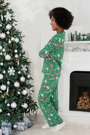 Trendyol Grünes Strick-pyjama-set Mit Neujahrsmotiv Aus 100 % Baumwolle für Damen - M