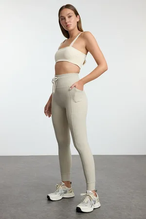 Trendyol Sport-leggings In Voller Länge Aus Weichem Stoff – Steinbürste, Tasche Und Bindedetail für Damen - XL