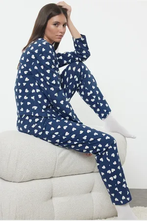 Trendyol Blaues Herz-strick-pyjama-set Aus 100 % Baumwolle für Damen - S