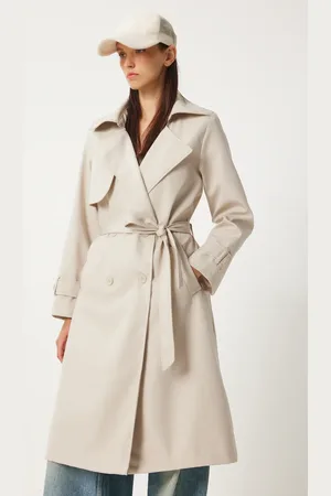 Happiness istanbul Cremefarbener Langer Trenchcoat - für Damen - 44