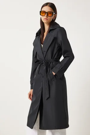 Happiness istanbul Schwarzer Langer Trenchcoat Fließend, für Damen - 42