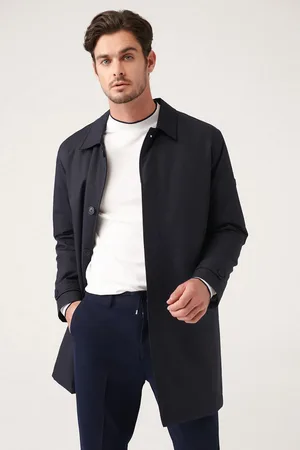 Avva Marineblauer, Klassischer, Gesteppter, Wasserabweisender Trenchcoat Mit Kragen A31y6000 für Herren - M
