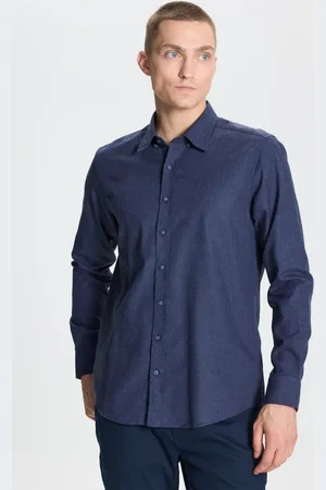 Altınyıldız Classics Marineblaues Oxford-flanell-slim-fit-hemd – Versteckter Knopfkragen, Baumwolle für Herren - M