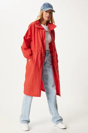 Happiness istanbul Rote Saisonale Trenchjacke Mit Kapuze Wf00086 für Damen - 36