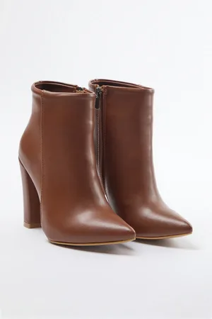 Trendyol Braune Stiefeletten Mit Spitzem Zehenbereich Und Dickem Absatz Und Reißverschlussdetail für Damen - 37