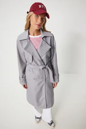 Happiness istanbul Grauer, Fließender Langer Trenchcoat – für Damen - 42
