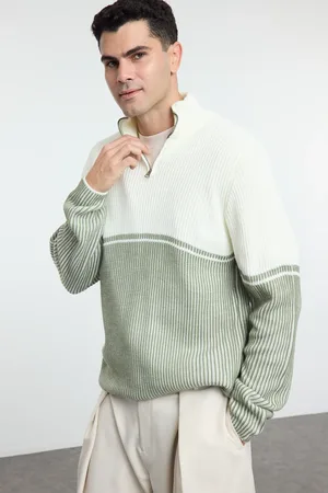 Trendyol Grüner Normaler Halber Rollkragenpullover Mit Farbblockierung für Herren - XL
