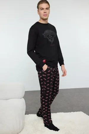 Trendyol Schwarzes Bedrucktes Pyjama-set Mit Normaler Passform - für Herren - M