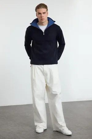 Trendyol Marineblauer, Einfarbiger Strickpullover – Halber Rollkragen, Lässig für Herren - L