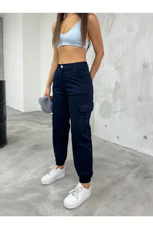 BİKELİFE Marineblaue Hose Aus Gabardine-stoff Mit Cargotaschen für Damen - S