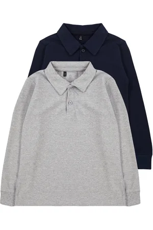 Trendyol Marineblau-graues, Saisonales Polo-kragen-t-shirt Für Jungen, 2er-set – Langarm-schule Basic - 8–9 Jahre