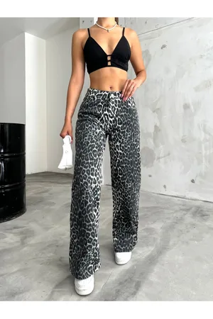 BİKELİFE Palazzo-hose Aus Lycra Mit Hoher Taille Und Weitem Bein Und Leopardenmuster für Damen - 38