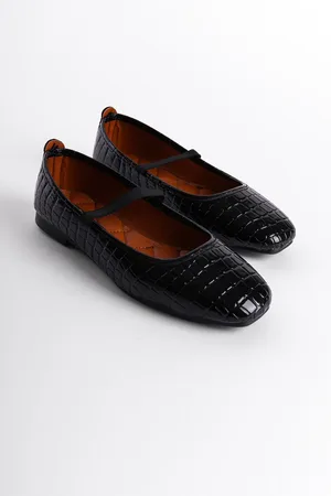 Capone Outfitters Ballerinas Aus Schwarzem Lackleder Mit Riemchenmuster Und Krokodilmuster für Damen - 40