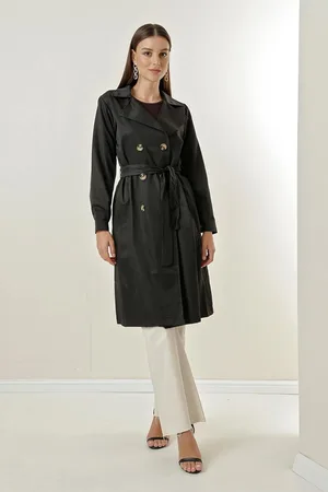 By Saygı Trenchcoat Aus Weicher Baumwolle Mit Umlegekragen, Taillengürtel Und Taschen für Damen - XL