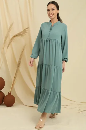By Saygı Langes Hijab-kleid Mit Kragen Und Schnürung für Damen - M