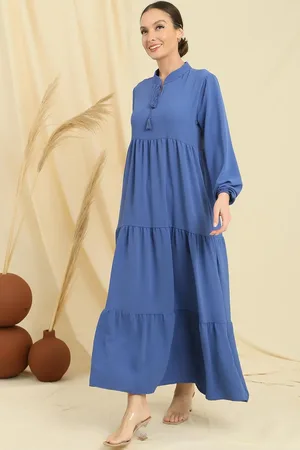 By Saygı Langes Hijab-kleid Mit Kragen Und Schnürung für Damen - L
