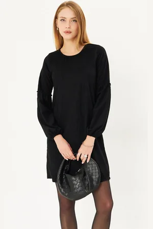 armonika Ballon-samtkleid Mit Schwarzen Ärmeln für Damen - L
