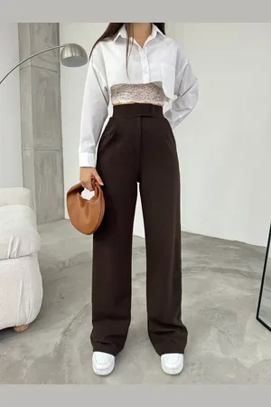 BİKELİFE Braune Lycra-palazzo-hose Mit Weitem Bein Und Klettverschluss für Damen - M