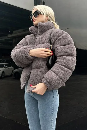 MADMEXT Basic-kurzmantel Aus Geräuchertem Plüsch Mg1634 für Damen - L