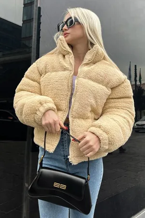 MADMEXT Ecrufarbener Plüsch-basic-crop-coat Mg1634 für Damen - M