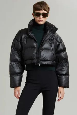 MADMEXT Schwarze, Verkürzbare Steppjacke Mit Reißverschluss Und Detailliertem Reißverschluss Mg1398 für Damen - M