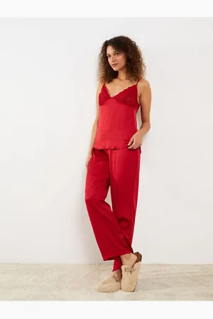 LC Waikiki Pyjama-set Aus Satin Mit V-ausschnitt, Stickereien Und Riemchen für Damen - XS