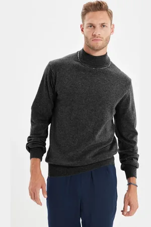 Trendyol Anthrazit Slim Fit Wollpullover Mit Halbem Rollkragen für Herren - L