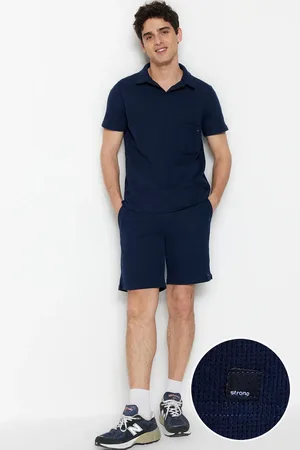 Trendyol Strukturiertes Trainingsanzug-set Mit Polokragen In Marineblau – Normale Schnittform für Herren - XL