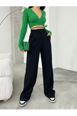 BİKELİFE Schwarze Palazzo-hose Aus Lycra Mit Klettverschluss für Damen - XL