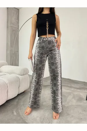 BİKELİFE Palazzo-hose Mit Schlangenmuster Und Hoher Taille Und Weitem Bein für Damen - 32
