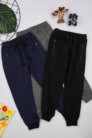 Trendyol Set Mit 3 Gestrickten Jogginghosen Für Mädchen In Marineblau-schwarz-anthrazit Mit Reißverschlusstaschen Und Elastischem Bund für Damen - 9–10 Jahre