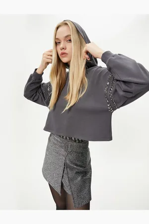 Koton Kapuzen-sweatshirt-ärmel Mit Glänzender Steinstickerei – Handmade-kollektion für Damen - M