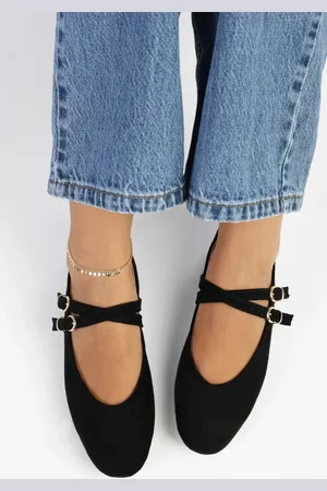 Shoeberry Ballerinas Fiesty Aus Schwarzem Wildleder Mit Doppeltem Riemen für Damen - 37