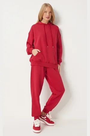 Happiness istanbul Rotes Kapuzen-sweatshirt Und Jogger-trainingsanzug-set – für Damen - 38