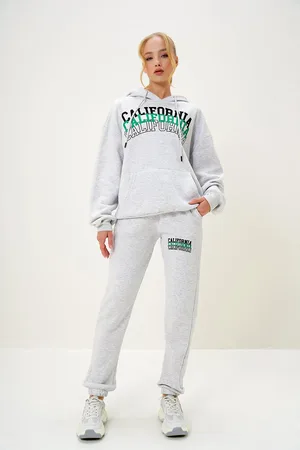 Trend Alacati stili Grimelange Kapuzen-känguru-taschen-sweatshirt Und Elastisches Bein-trainingsanzug-set – für Damen - S