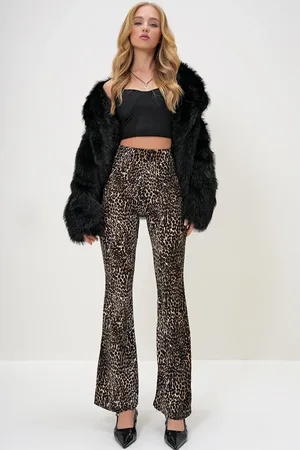 Trend Alacati stili Leggings Mit Lycra-leopardenmuster Und Hoher Taille – Spanisches Bein für Damen - L
