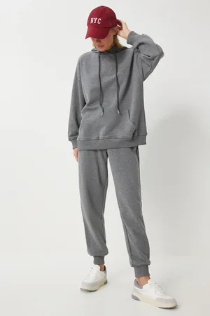 Happiness istanbul Anthrazitfarbenes Kapuzen-sweatshirt- Und Jogger-trainingsanzug-set – für Damen - 40