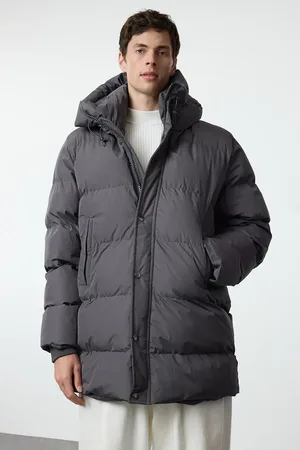 Trendyol Anthrazitfarbene Puffer-winterjacke Mit Kapuze Und Reißverschluss Regular Fit für Herren - M