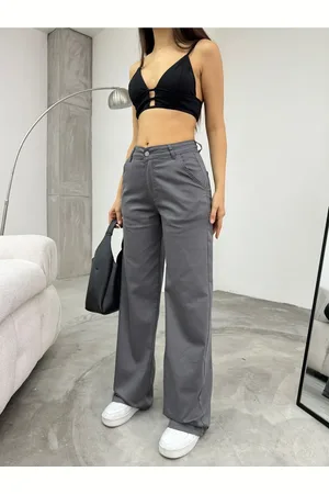 BİKELİFE Graue, Flexible, Weit Geschnittene Palazzo-hose Aus Lycra Mit Hoher Taille für Damen - S