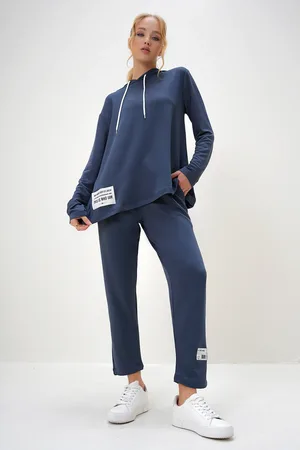 Trend Alacati stili Trainingsanzug-set In Indigoblau Mit Crest-detail Und Kapuze für Damen - L