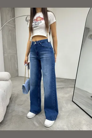 BİKELİFE Palazzo-jeans Aus Lycra Mit Hoher Taille Und Weitem Bein In Mit Hellem Effekt Und Weitem Bein In Segelblau für Damen - 42