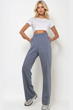 Trend Alacati stili Graue Jogginghose Mit Hoher Taille Und Gras – Doppeltaschen, Lockeres Bein für Damen - S