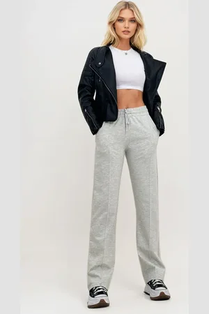 Trend Alacati stili Karmelange Jogginghose Mit Hoher Taille Vorne, Gras, Weitem Bein Und Doppelter Tasche für Damen - S