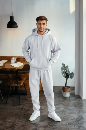 Trendyol Graues Melange-fleece-sweatshirt- Und Trainingsanzug-set – Übergröße Mit Kapuze für Herren - M