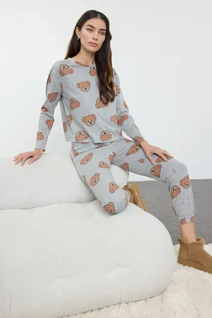 Trendyol Pyjama-set Aus Melierter Baumwolle Mit Teddybär – für Damen - L