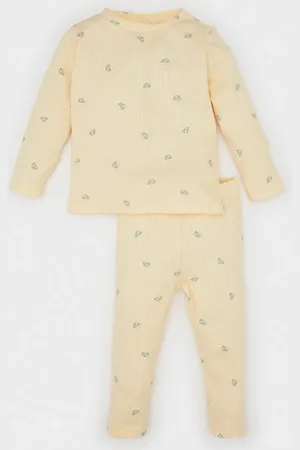 DeFacto Baby Mädchen Essen Gedruckt Lange Ärmel Gerippt Camisole 2 Stück Pyjamas Set für Damen - 18–24 Monate