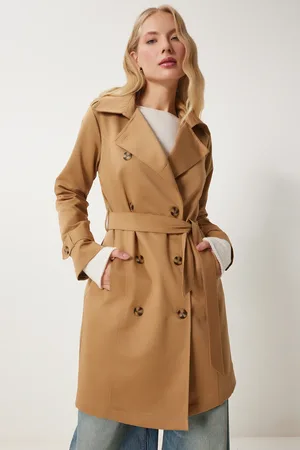 Happiness istanbul Camel Double Breasted Collar Belted Seasonal Trenchcoat für Damen - 40