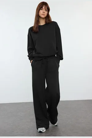Trendyol Bequemes, Geformtes, Schwarzes Strick-sweatshirt- Und Jogginghose-set Mit Weitem Bein – für Damen - L