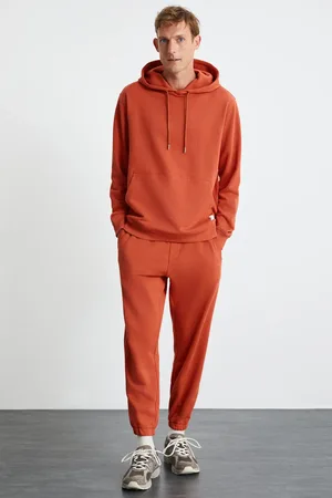 Grimelange Callum Jogginghose Mit 3 Fäden, Innen Erhaben, Warm Halten, Elastische Taille, Ziegelfarbe für Herren - M