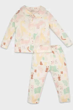 DeFacto Baby-mädchen-safari-bedrucktes Langärmliges 2-teiliges Pyjama-set für Damen - 6–9 Monate